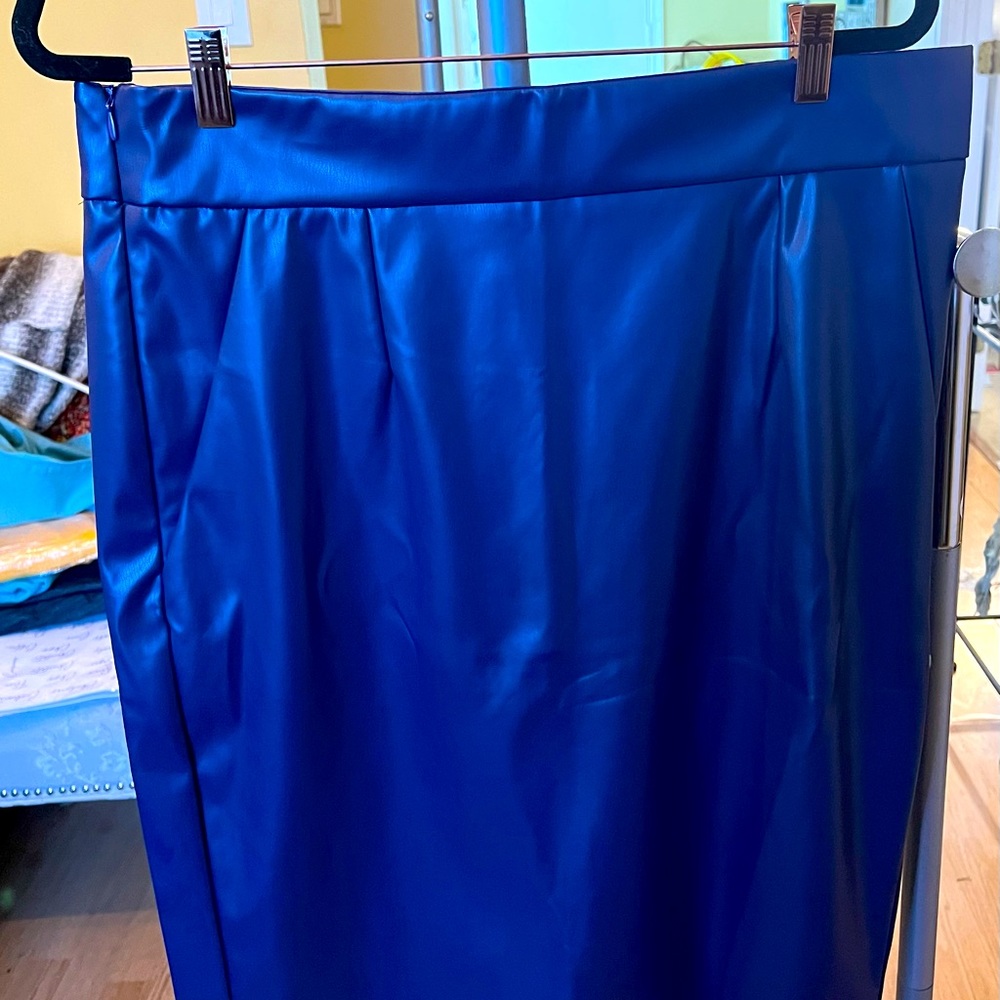 Navy faux Leather Pencil Skirt